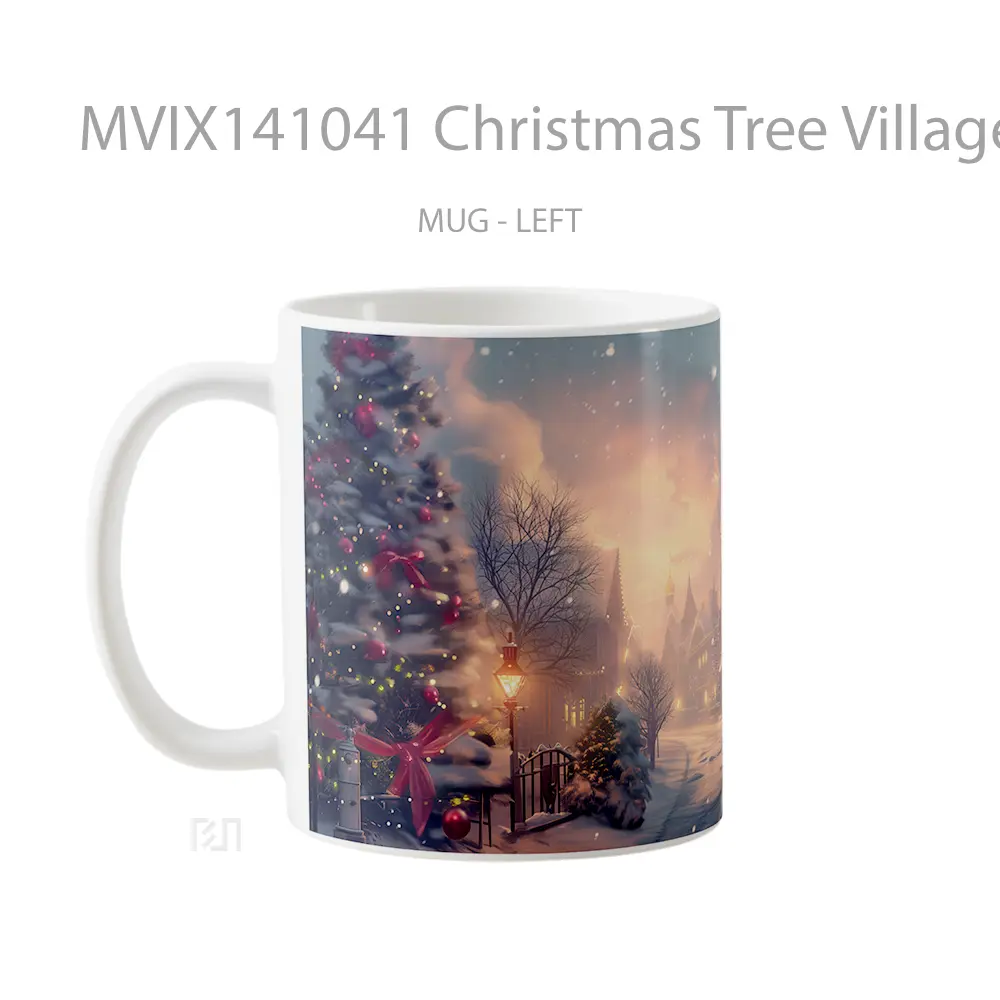 Mug Christmas Tree Village Snow Winte Gelas Keramik Unik - All-side / Desain
