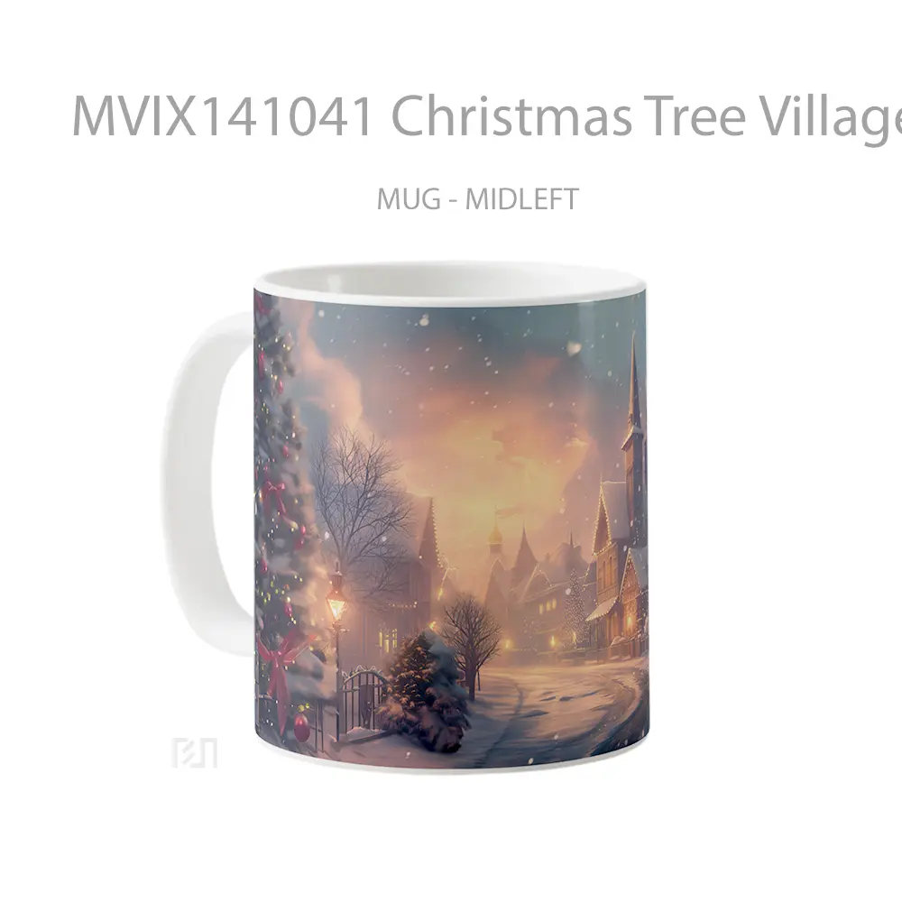 Mug Christmas Tree Village Snow Winte Gelas Keramik Unik - All-side / Desain