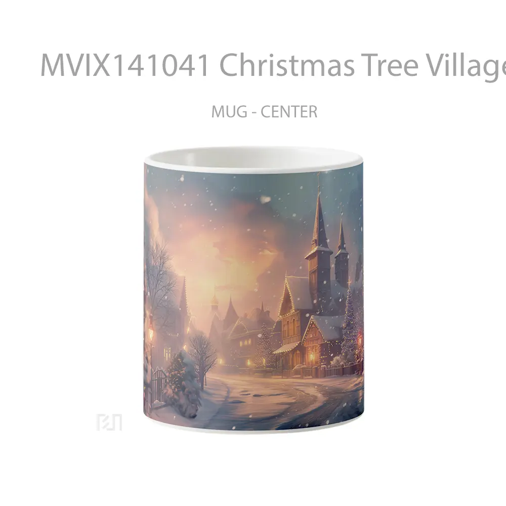 Mug Christmas Tree Village Snow Winte Gelas Keramik Unik