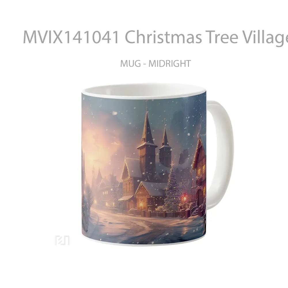 Mug Christmas Tree Village Snow Winte Gelas Keramik Unik - All-side / Desain