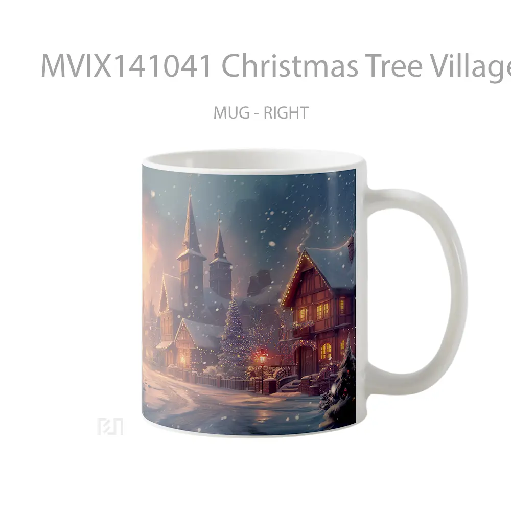 Mug Christmas Tree Village Snow Winte Gelas Keramik Unik - All-side / Desain