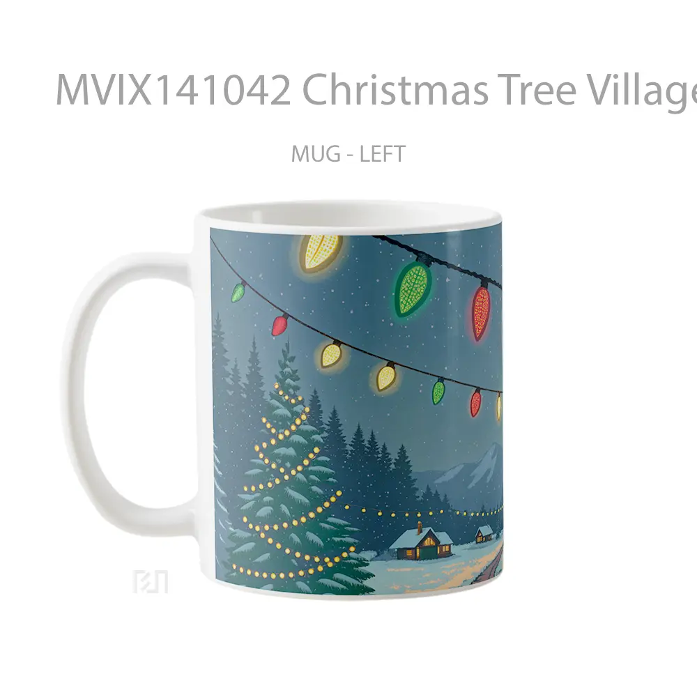 Mug Christmas Tree Village Winter Sno Gelas Keramik Unik - All-side / Desain