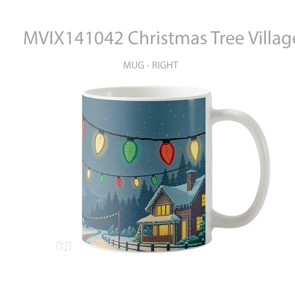 Mug Christmas Tree Village Winter Sno Gelas Keramik Unik - All-side / Desain