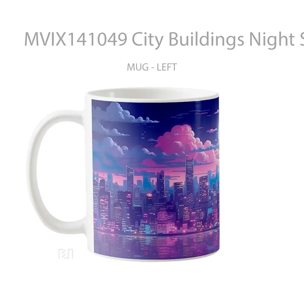 Mug City Buildings Night Sky Cityscape Scenery Digital Art Gelas Pemandangan Alam - All-side / Desain