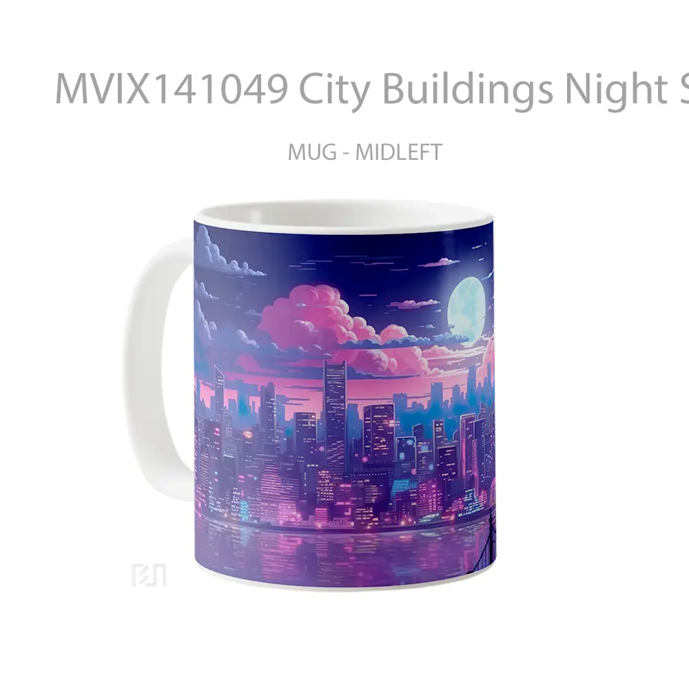 Mug City Buildings Night Sky Cityscape Scenery Digital Art Gelas Pemandangan Alam - All-side / Desain
