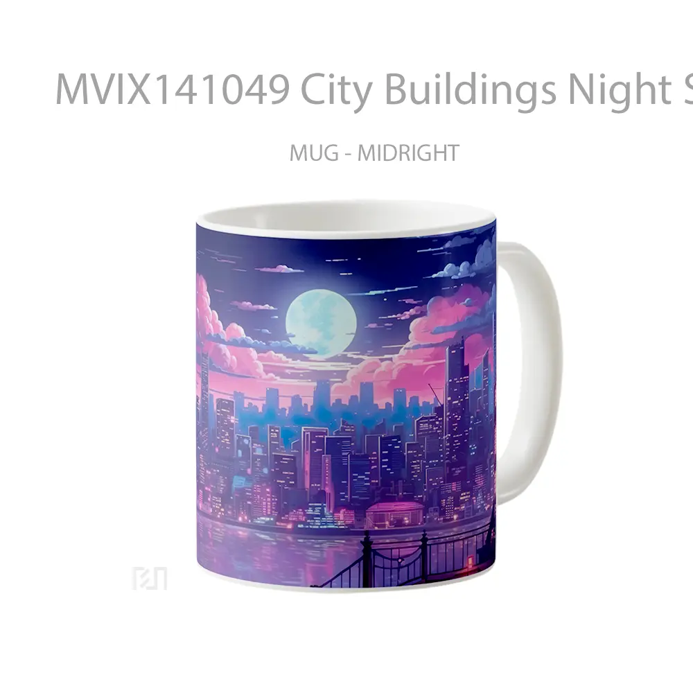 Mug City Buildings Night Sky Cityscape Scenery Digital Art Gelas Pemandangan Alam - All-side / Desain