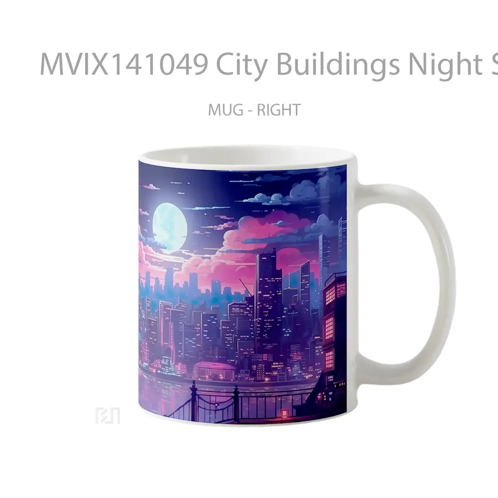 Mug City Buildings Night Sky Cityscape Scenery Digital Art Gelas Pemandangan Alam - All-side / Desain
