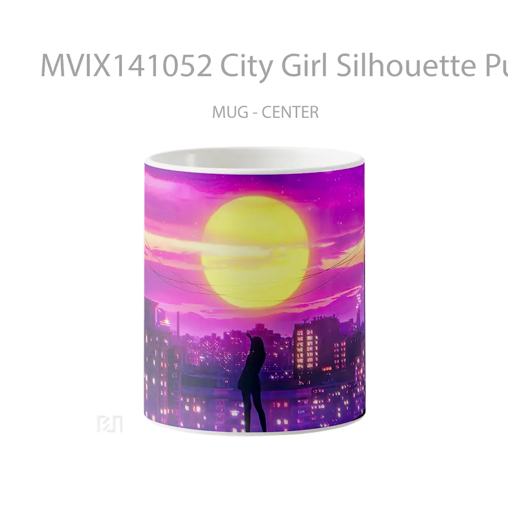 Mug City Girl Silhouette Purple Sky Moon Gelas Pemandangan Alam