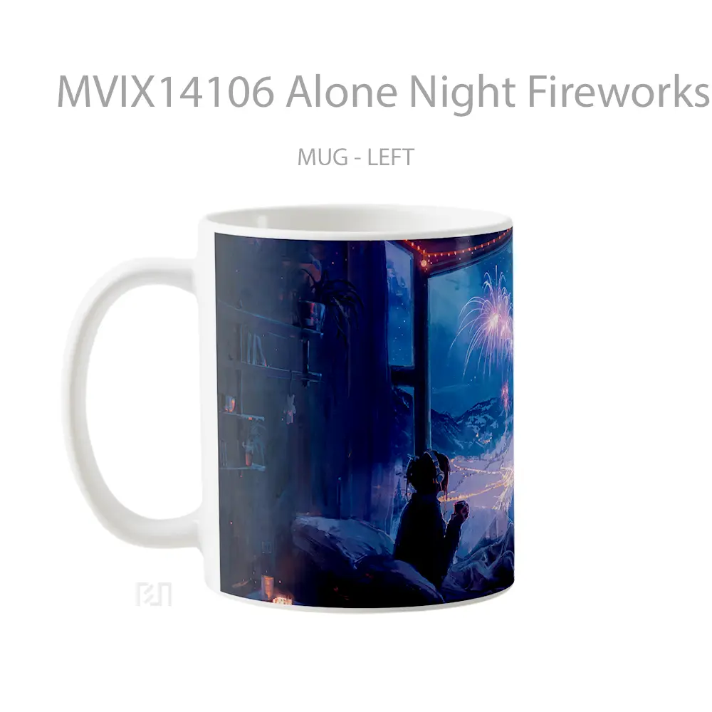 Mug Alone Night Fireworks Digital A Gelas Keramik Unik - All-side / Desain