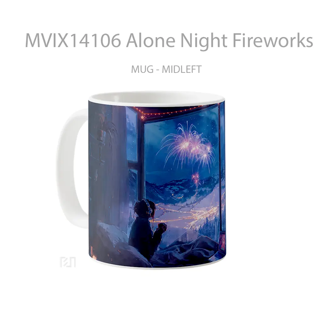 Mug Alone Night Fireworks Digital A Gelas Keramik Unik - All-side / Desain