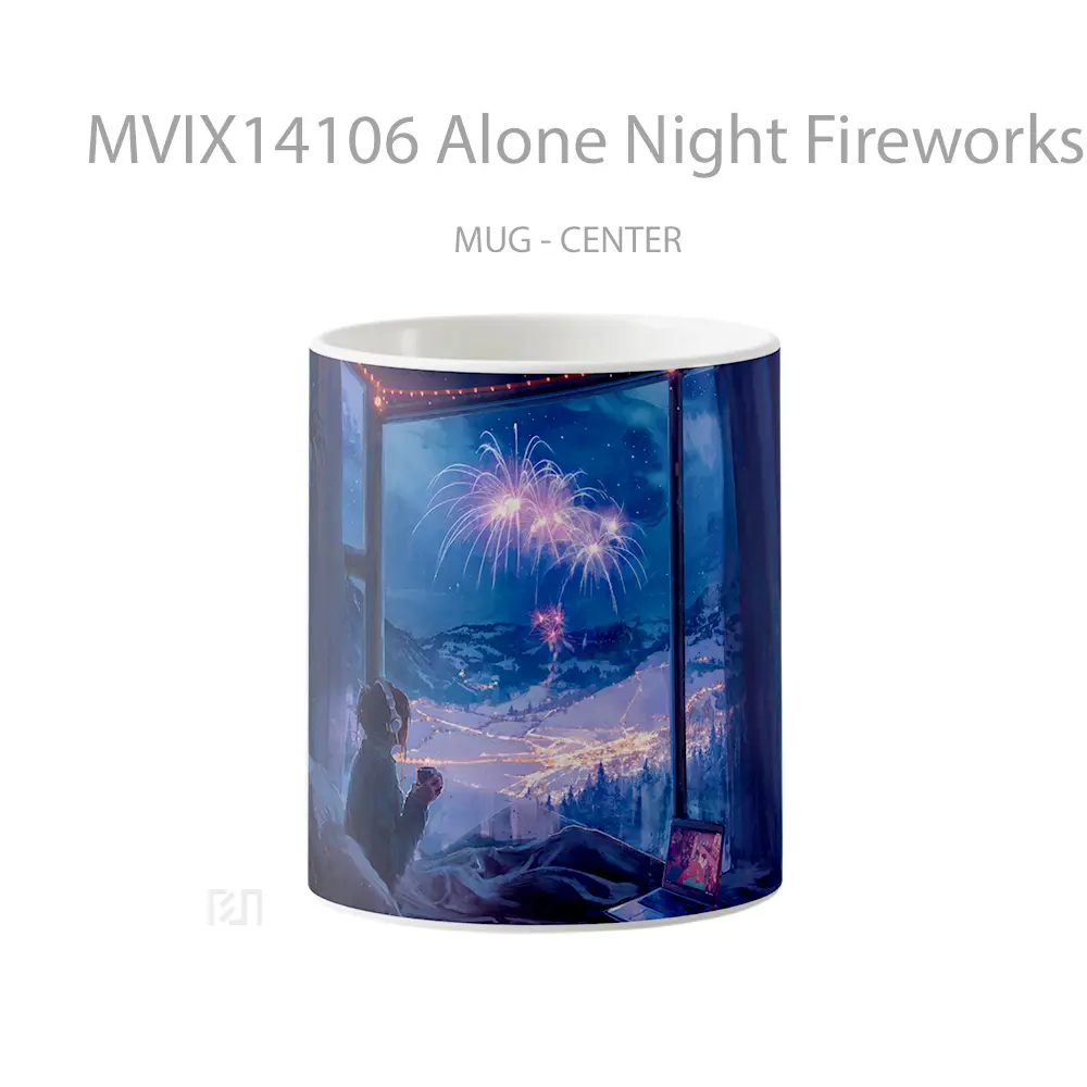 Mug Alone Night Fireworks Digital A Gelas Keramik Unik