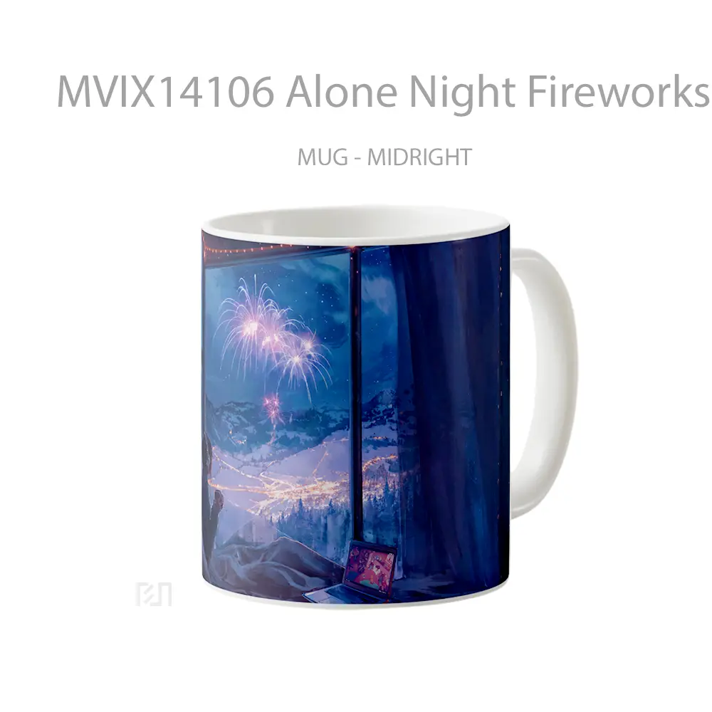 Mug Alone Night Fireworks Digital A Gelas Keramik Unik - All-side / Desain