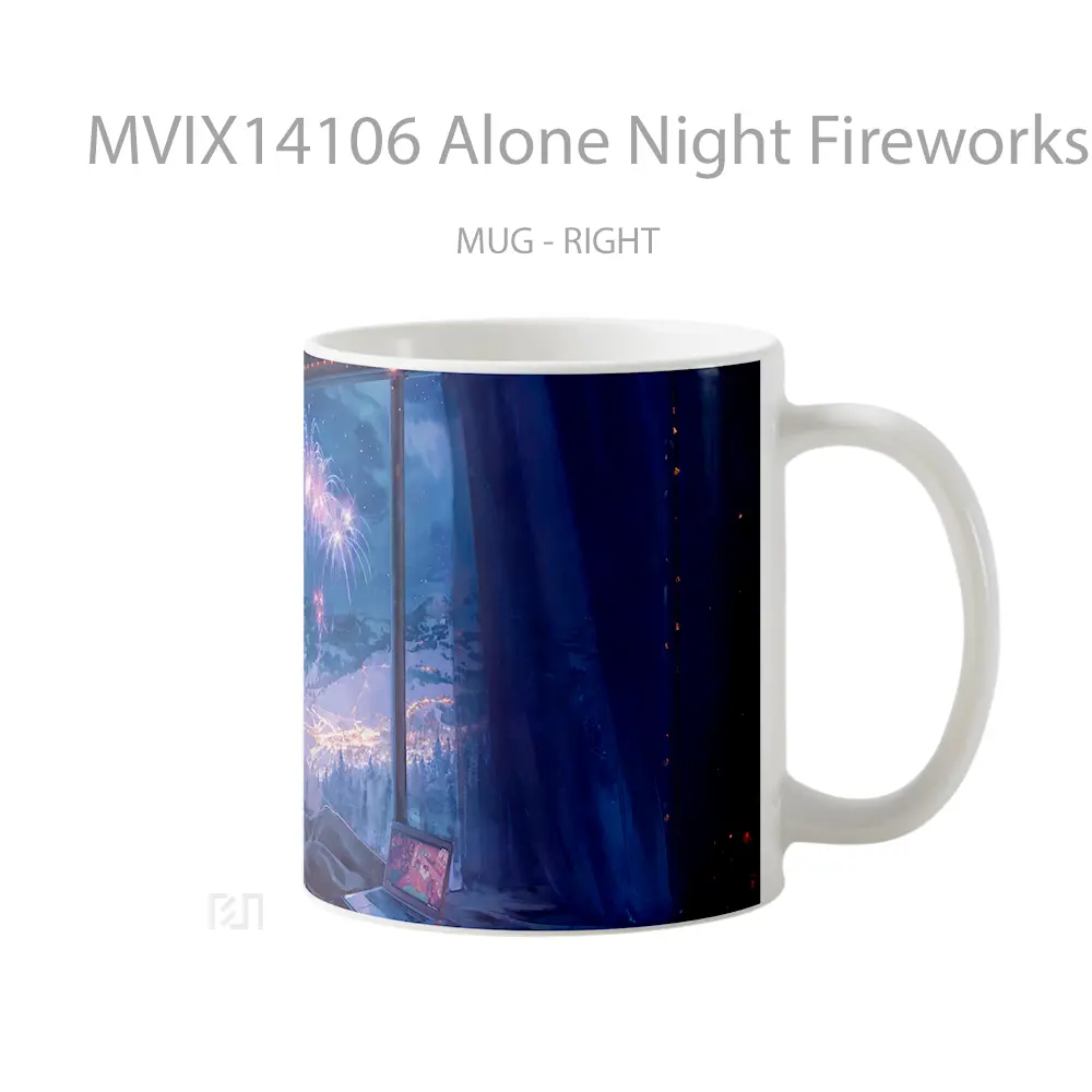 Mug Alone Night Fireworks Digital A Gelas Keramik Unik - All-side / Desain