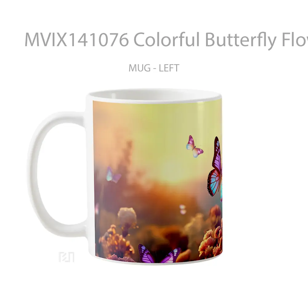 Mug Colorful Butterfly Flower Digital Art Gelas Keramik Unik - All-side / Desain