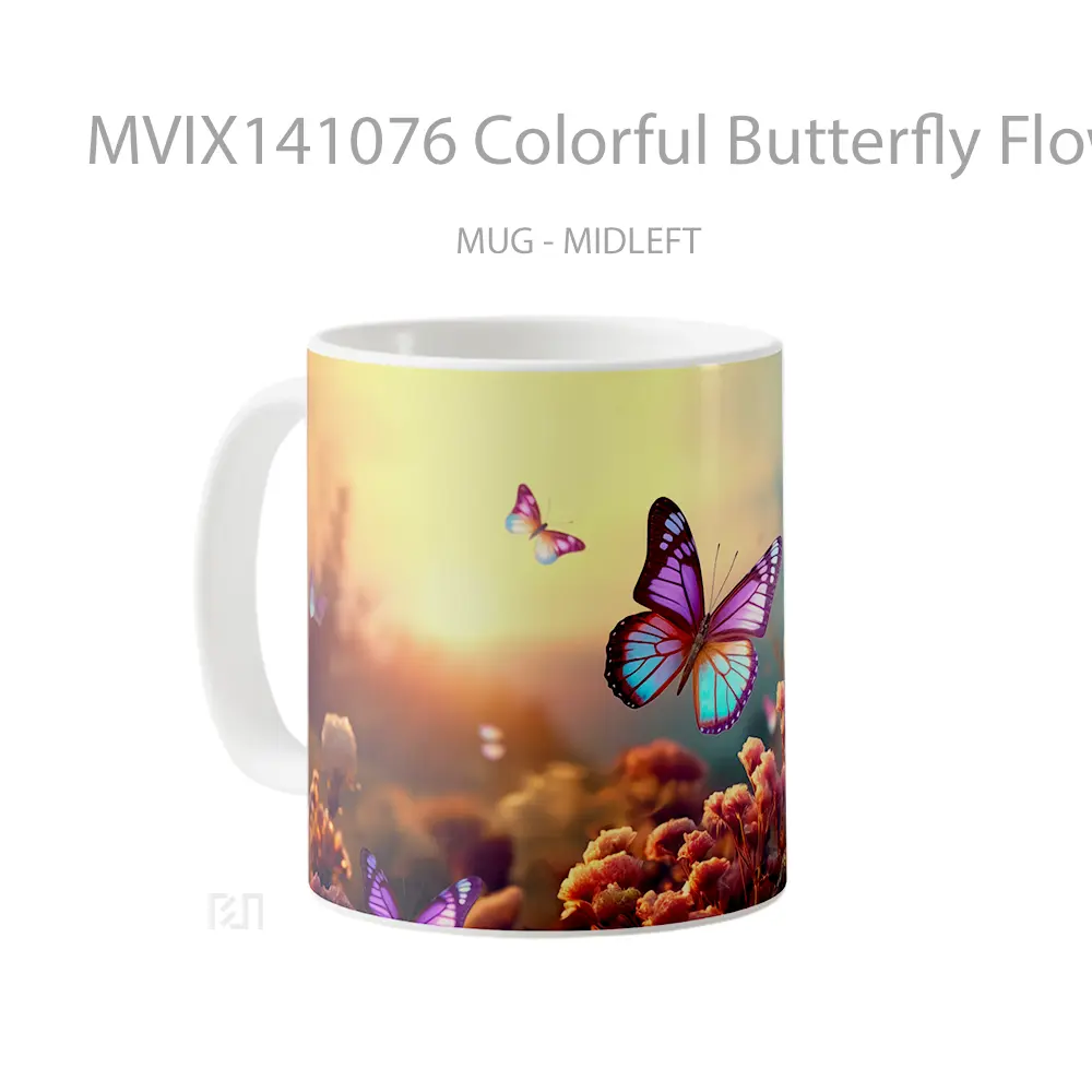 Mug Colorful Butterfly Flower Digital Art Gelas Keramik Unik - All-side / Desain
