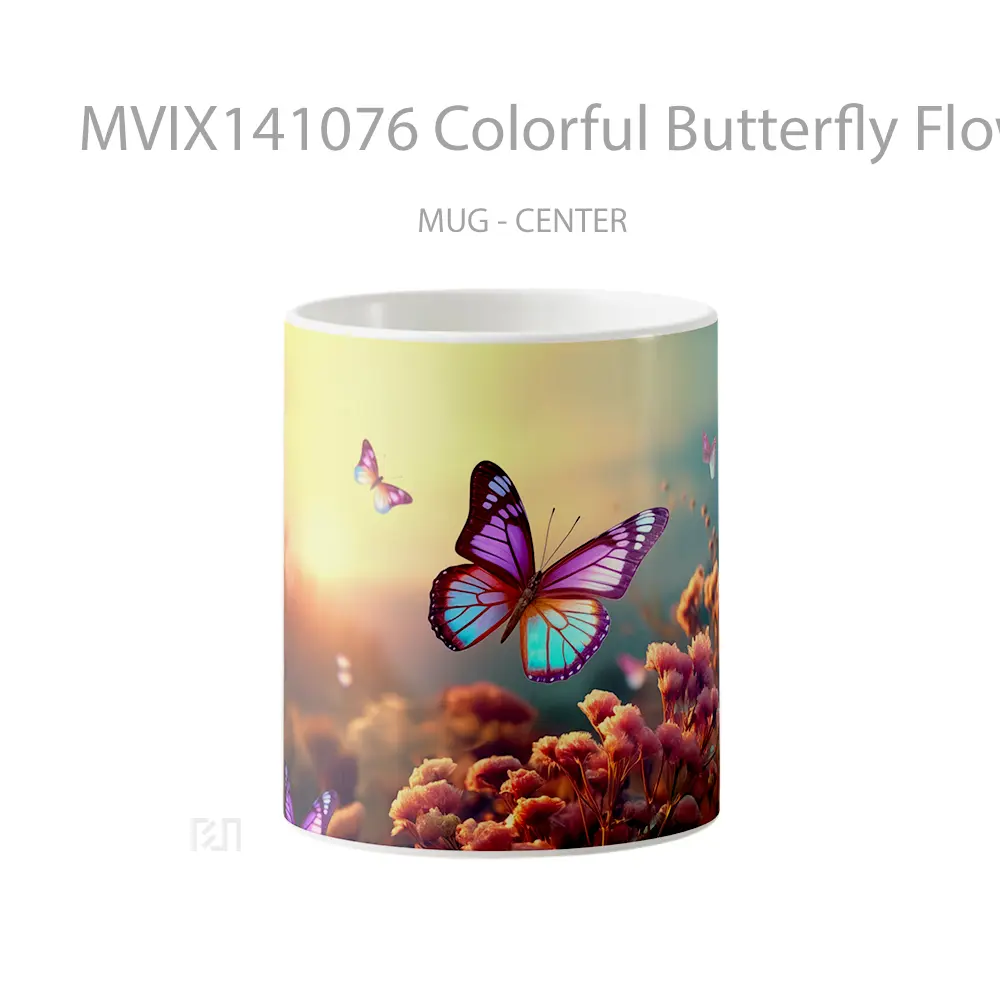 Mug Colorful Butterfly Flower Digital Art Gelas Keramik Unik