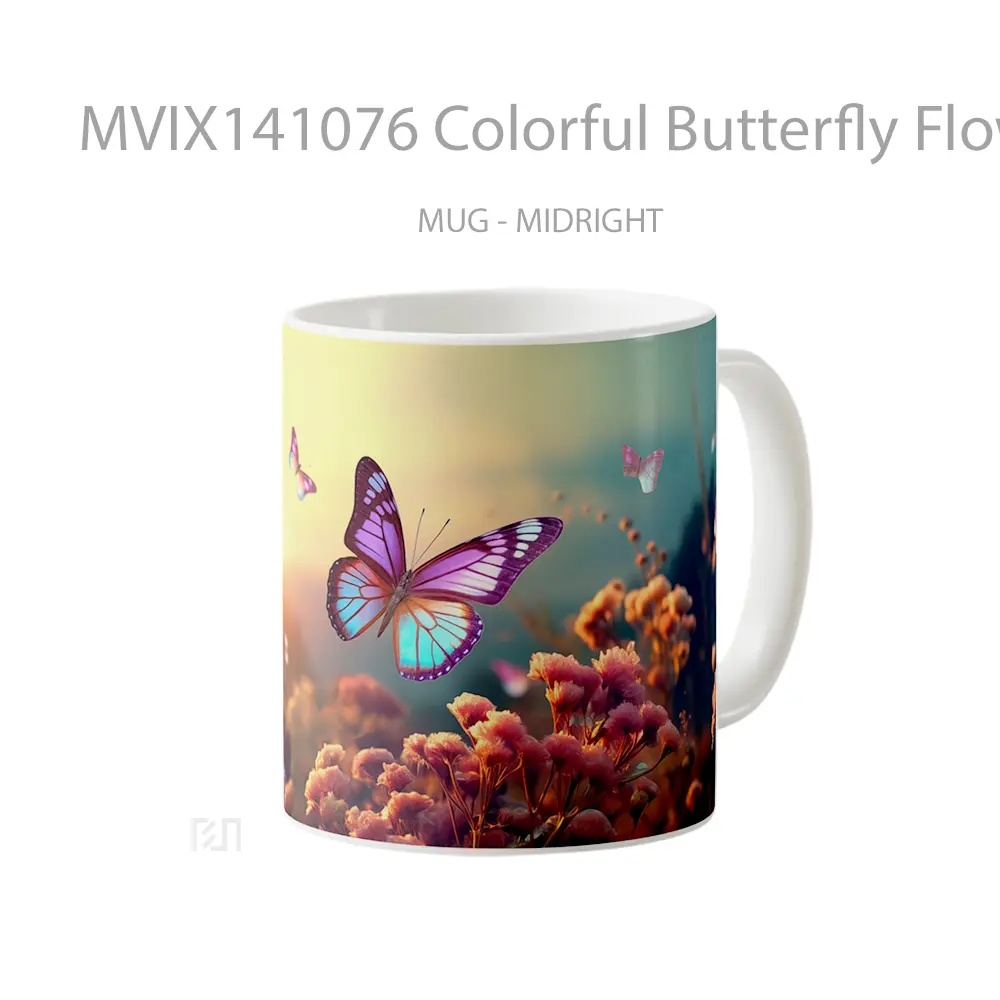 Mug Colorful Butterfly Flower Digital Art Gelas Keramik Unik - All-side / Desain