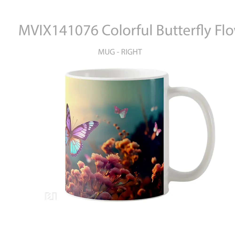 Mug Colorful Butterfly Flower Digital Art Gelas Keramik Unik - All-side / Desain