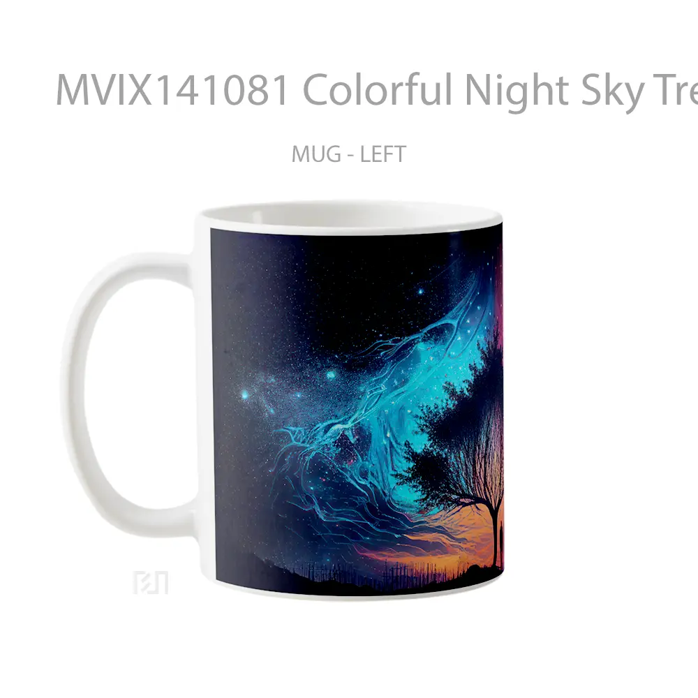 Mug Colorful Night Sky Tree Silhouette Ai Art Gelas Pemandangan Alam - All-side / Desain
