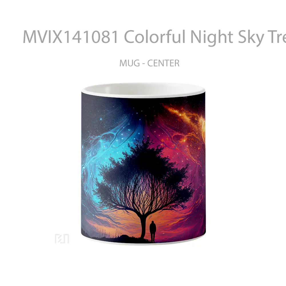 Mug Colorful Night Sky Tree Silhouette Ai Art Gelas Pemandangan Alam