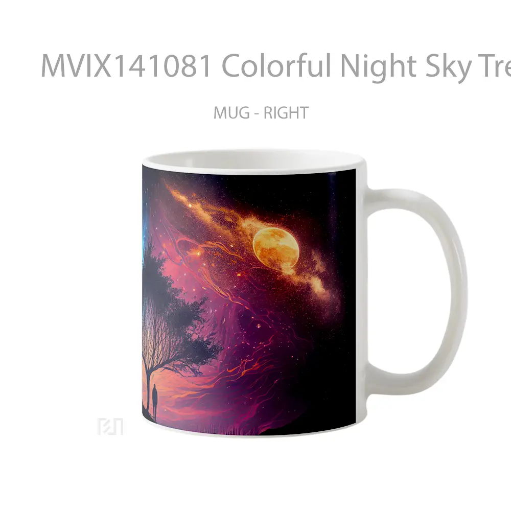 Mug Colorful Night Sky Tree Silhouette Ai Art Gelas Pemandangan Alam - All-side / Desain
