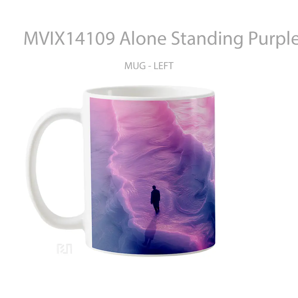 Mug Alone Standing Purple Wave Digital Ar Gelas Keramik Unik - All-side / Desain