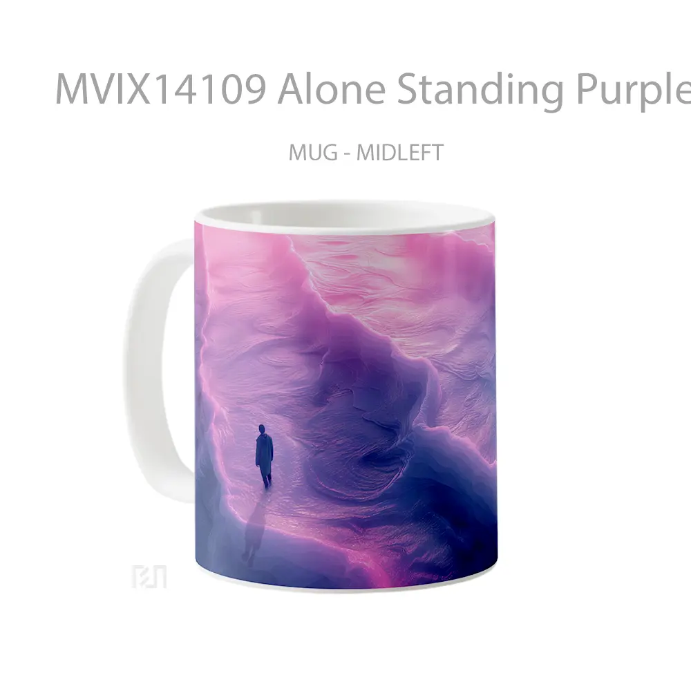 Mug Alone Standing Purple Wave Digital Ar Gelas Keramik Unik - All-side / Desain