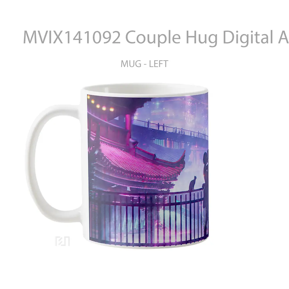 Mug Couple Hug Digital Ar Gelas Keramik Unik - All-side / Desain