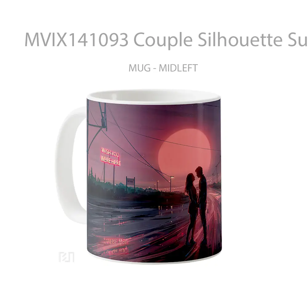 Mug Couple Silhouette Sunset Digital Art Gelas Pemandangan Alam - All-side / Desain