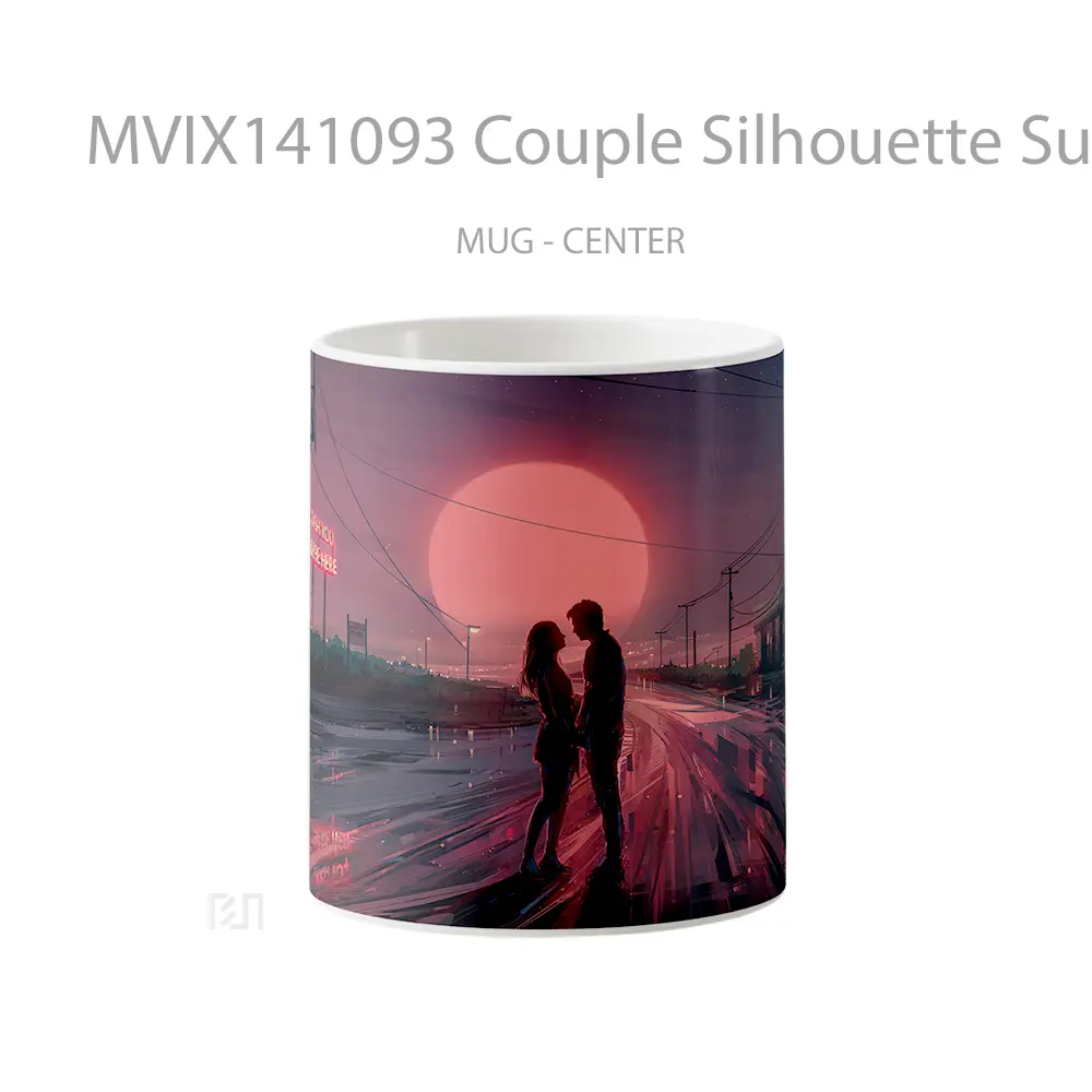 Mug Couple Silhouette Sunset Digital Art Gelas Pemandangan Alam