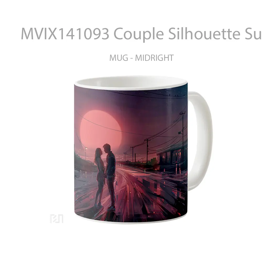 Mug Couple Silhouette Sunset Digital Art Gelas Pemandangan Alam - All-side / Desain