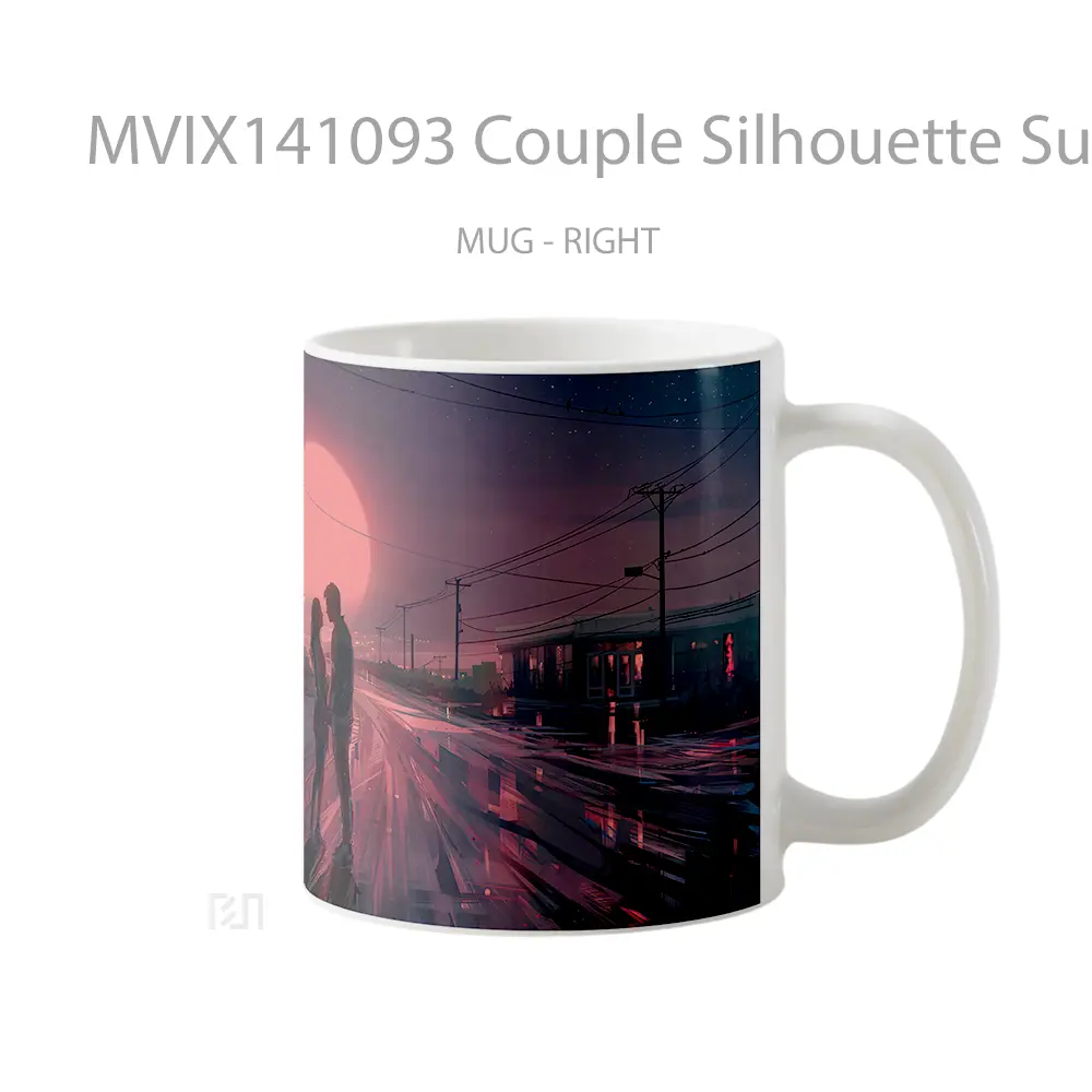 Mug Couple Silhouette Sunset Digital Art Gelas Pemandangan Alam - All-side / Desain