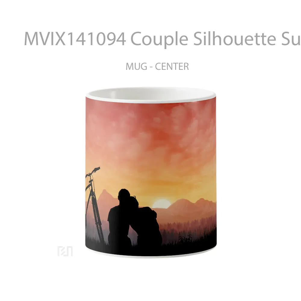 Mug Couple Silhouette Sunset Scenery Digital Art Gelas Pemandangan Alam