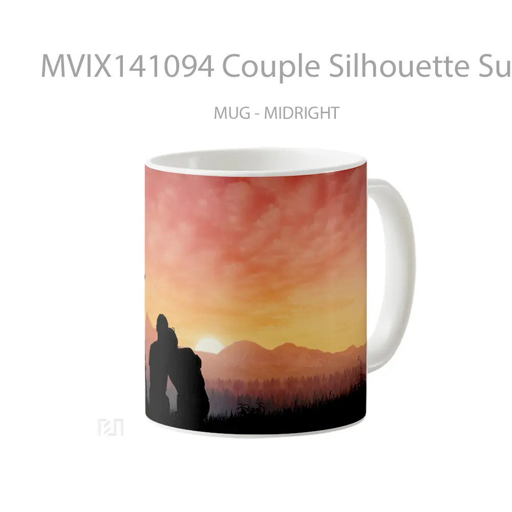 Mug Couple Silhouette Sunset Scenery Digital Art Gelas Pemandangan Alam - All-side / Desain