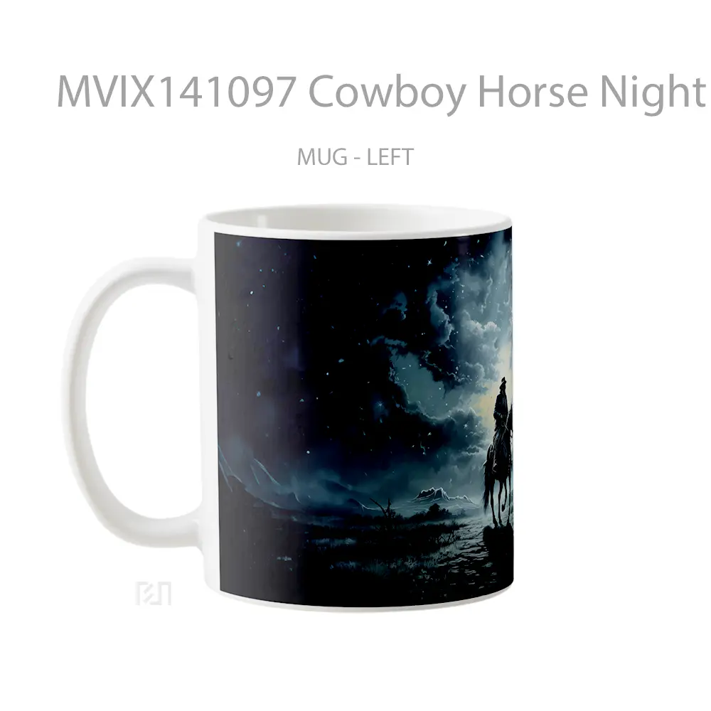 Mug Cowboy Horse Night Digital Art Gelas Keramik Unik - All-side / Desain