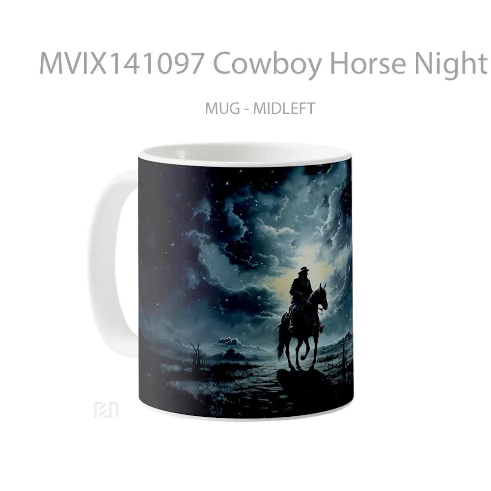 Mug Cowboy Horse Night Digital Art Gelas Keramik Unik - All-side / Desain