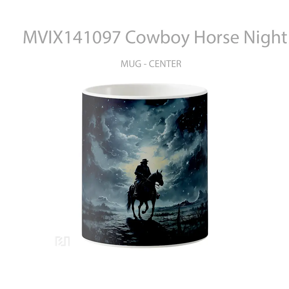 Mug Cowboy Horse Night Digital Art Gelas Keramik Unik