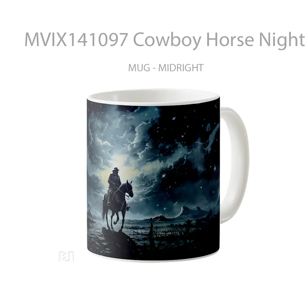Mug Cowboy Horse Night Digital Art Gelas Keramik Unik - All-side / Desain