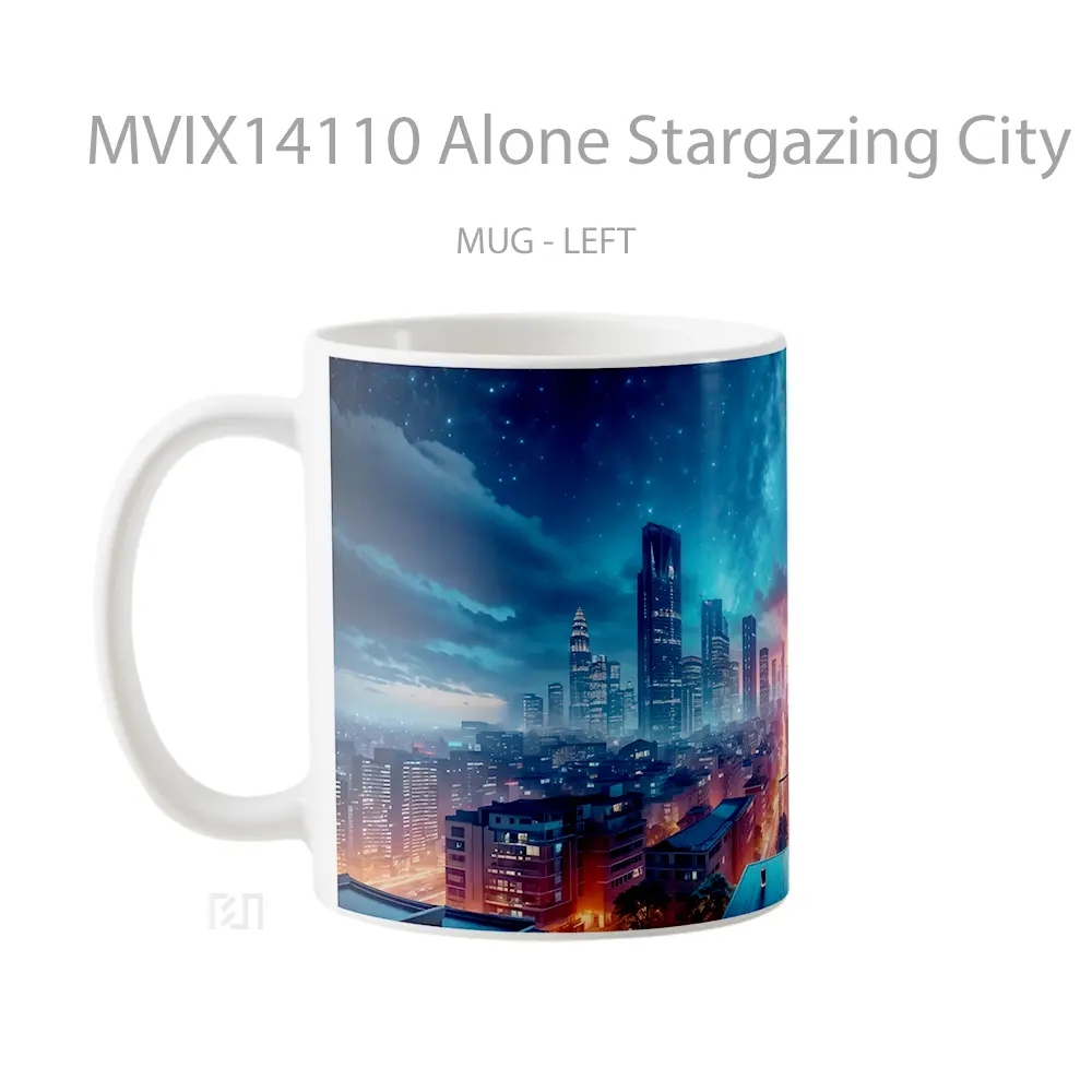 Mug Alone Stargazing City Night Sky Stars Scenery Gelas Pemandangan Alam - All-side / Desain