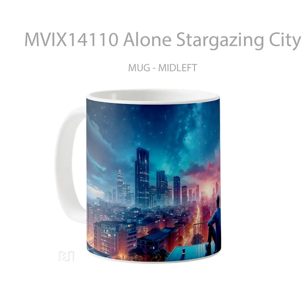 Mug Alone Stargazing City Night Sky Stars Scenery Gelas Pemandangan Alam - All-side / Desain