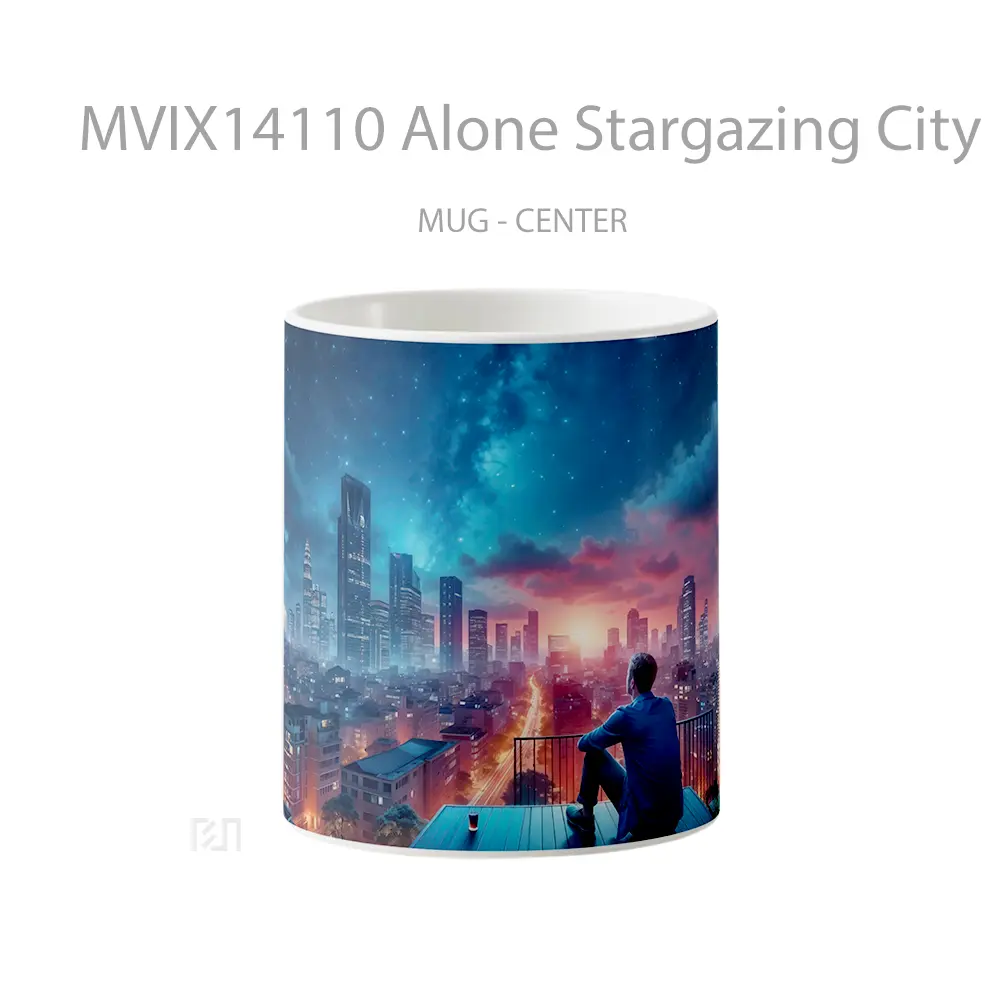 Mug Alone Stargazing City Night Sky Stars Scenery Gelas Pemandangan Alam