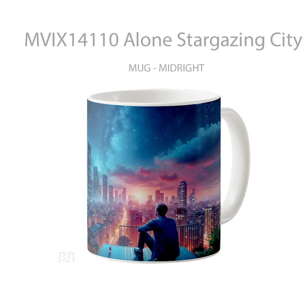 Mug Alone Stargazing City Night Sky Stars Scenery Gelas Pemandangan Alam - All-side / Desain