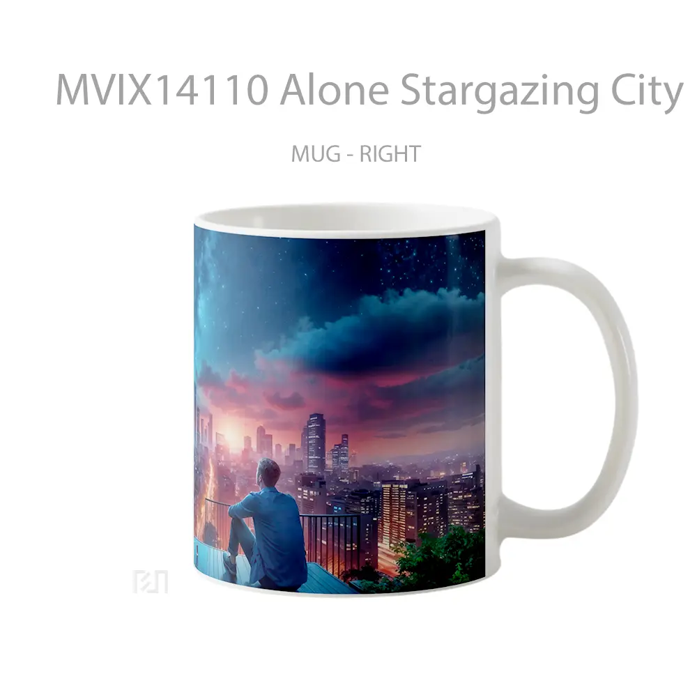 Mug Alone Stargazing City Night Sky Stars Scenery Gelas Pemandangan Alam - All-side / Desain