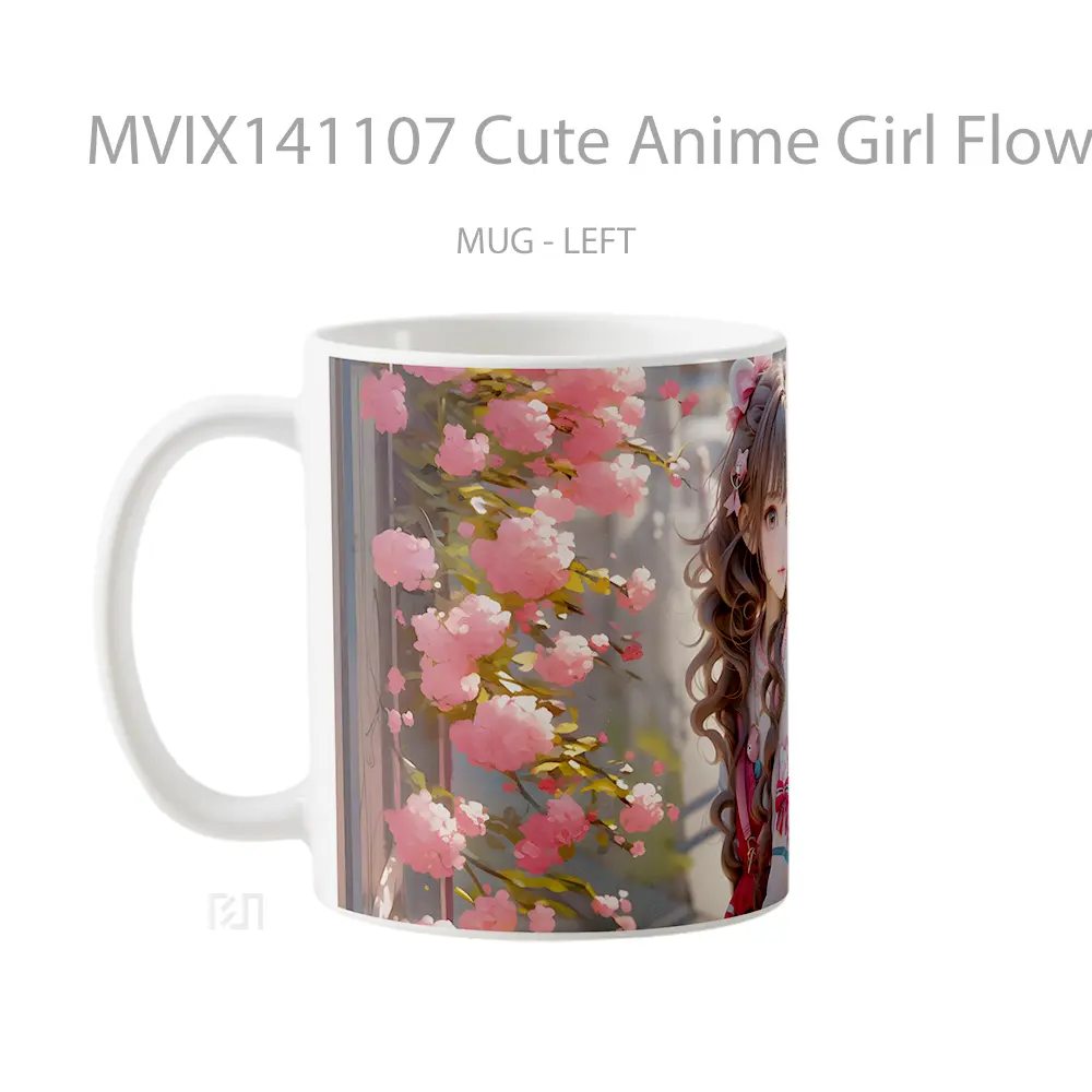Mug Cute Anime Girl Flower Cangkir Anime - All-side / Desain