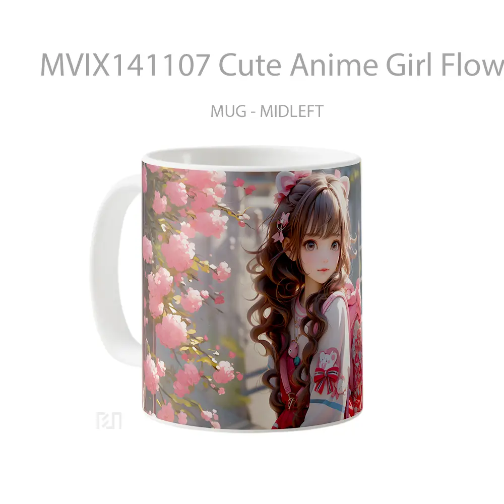 Mug Cute Anime Girl Flower Cangkir Anime - All-side / Desain