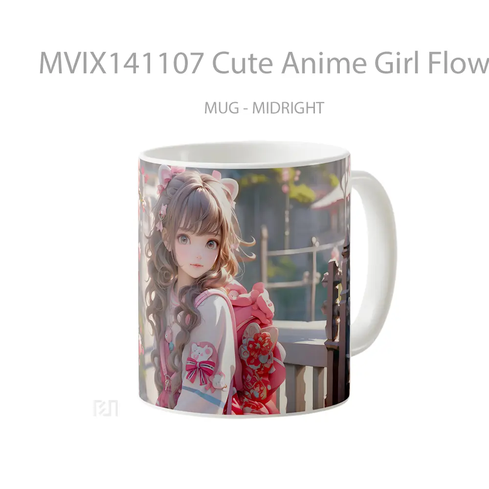 Mug Cute Anime Girl Flower Cangkir Anime - All-side / Desain