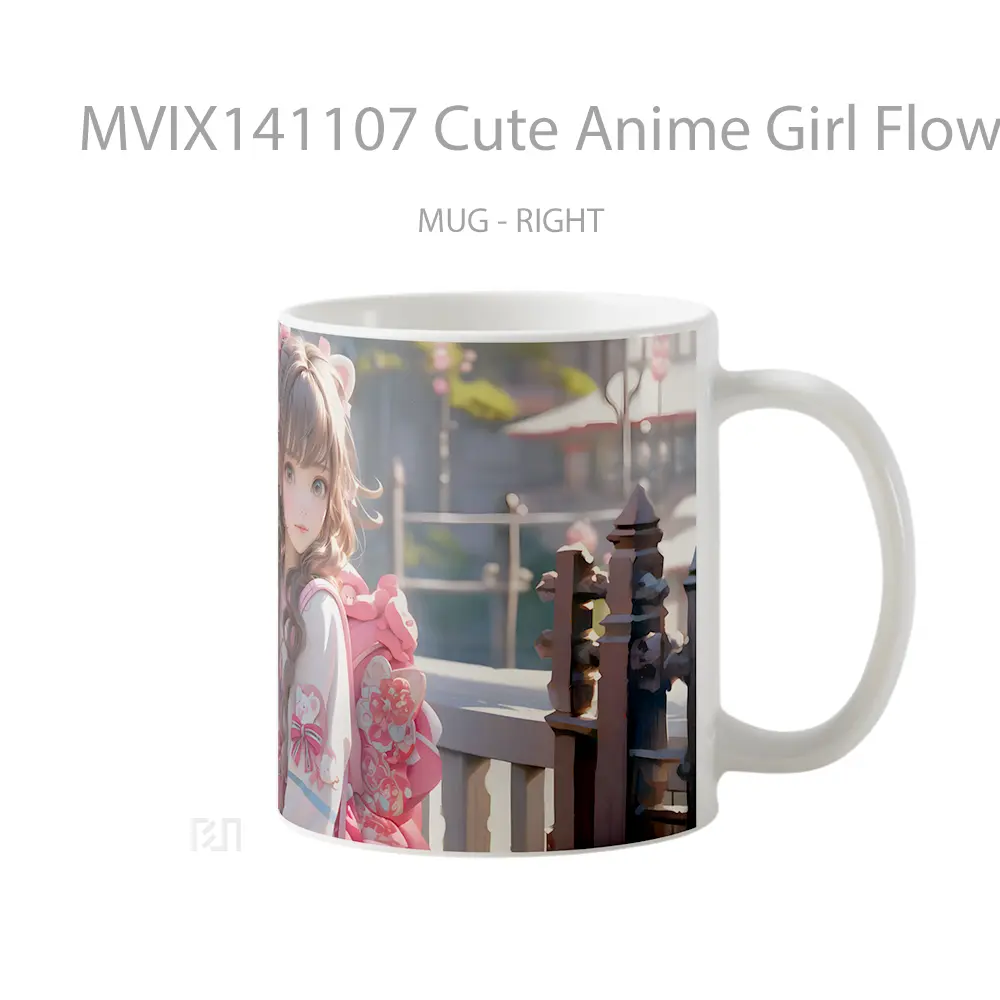 Mug Cute Anime Girl Flower Cangkir Anime - All-side / Desain