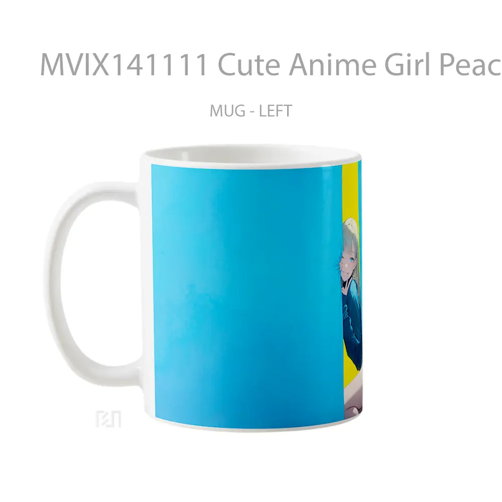 Mug Cute Anime Girl Peace Sign Cangkir Anime - All-side / Desain