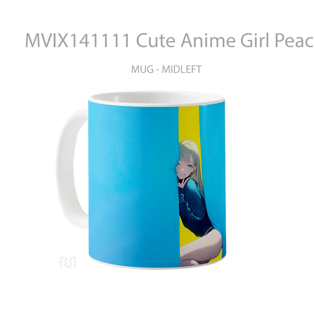 Mug Cute Anime Girl Peace Sign Cangkir Anime - All-side / Desain