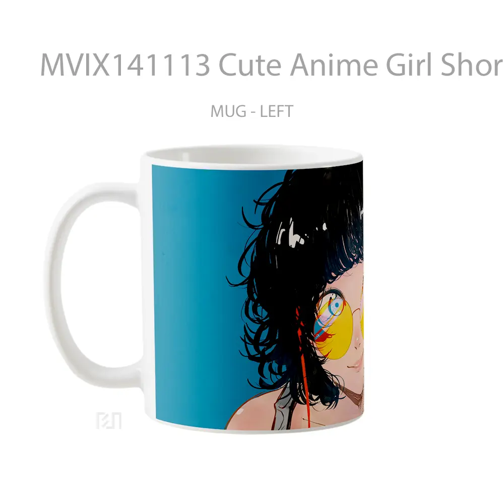 Mug Cute Anime Girl Short Hair With Glasse Cangkir Anime - All-side / Desain